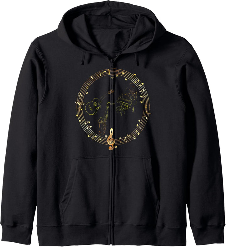 Musikinstrumente mit Musiknoten Musiker Geschenk Kapuzenjacke