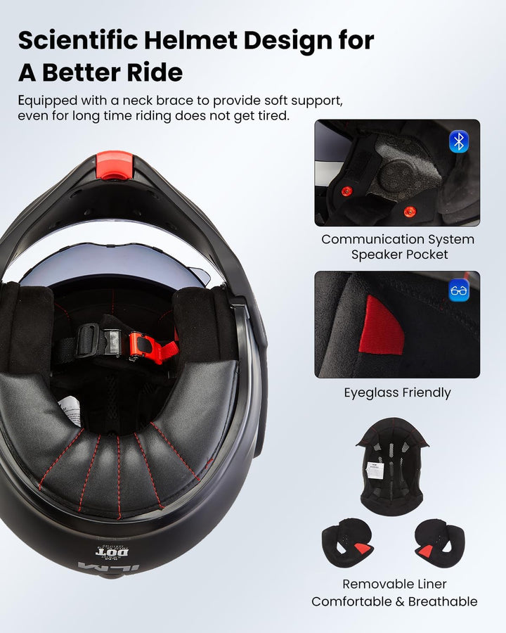 ILM Motorradhelm Integralhelm Klapphelm Fullface Helm Herren Damen ATV UTV mit 180° Umkehrbarer Kinn