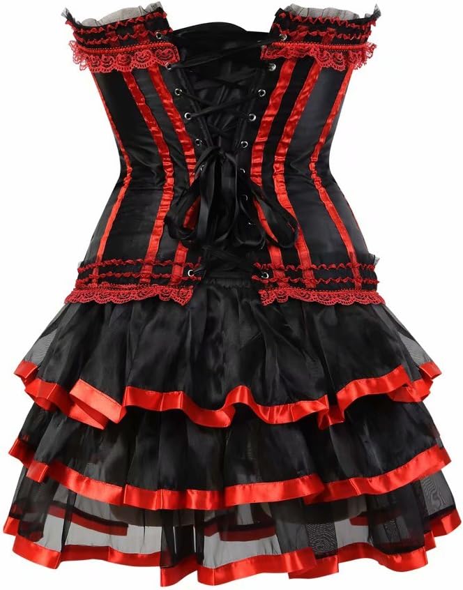Corsagenkleid Corsage Bustier sexy Streifen Spitze Kleider Korsett Gothic Rock Damen Dress Burlesque