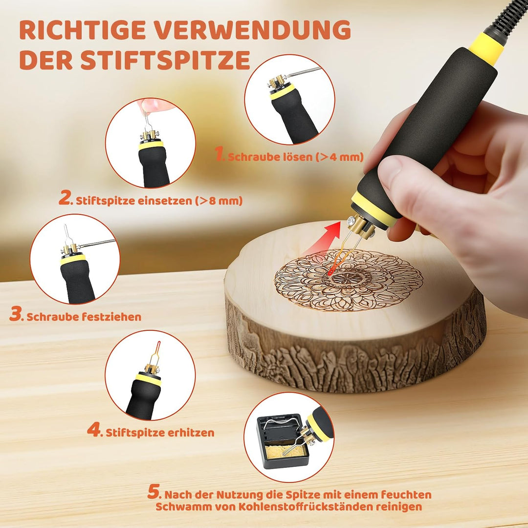 BURNNOVE Holz Pyrographie Set 100W, 100–750°C, Doppel-Pyrographie-Stifte mit LCD-Display, 21 Spitzen