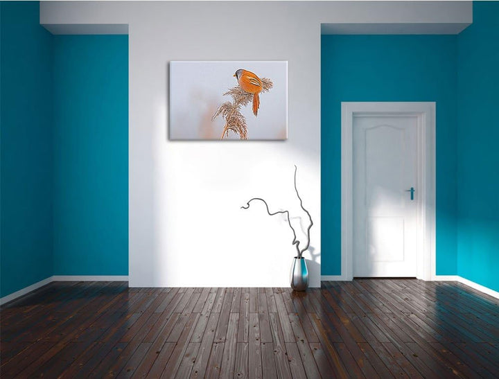 kleiner Vogel auf Weizen im Winter NewArt Format: 100x70 cm auf Leinwand, XXL riesige Bilder fertig