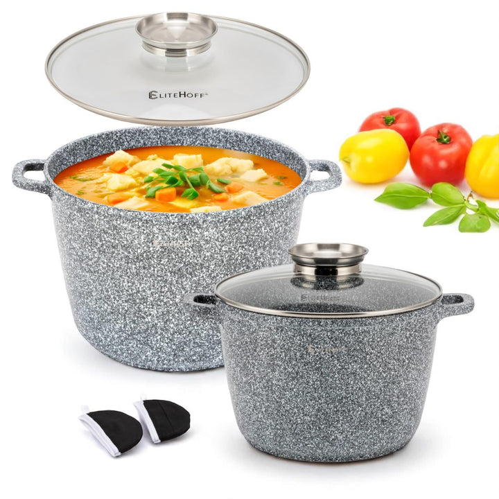 EliteHoff Kochtopf, 2er-Set Suppentopf aus Aluminiumguss mit Antihaftbeschichtung 24/28 cm (6,5L und