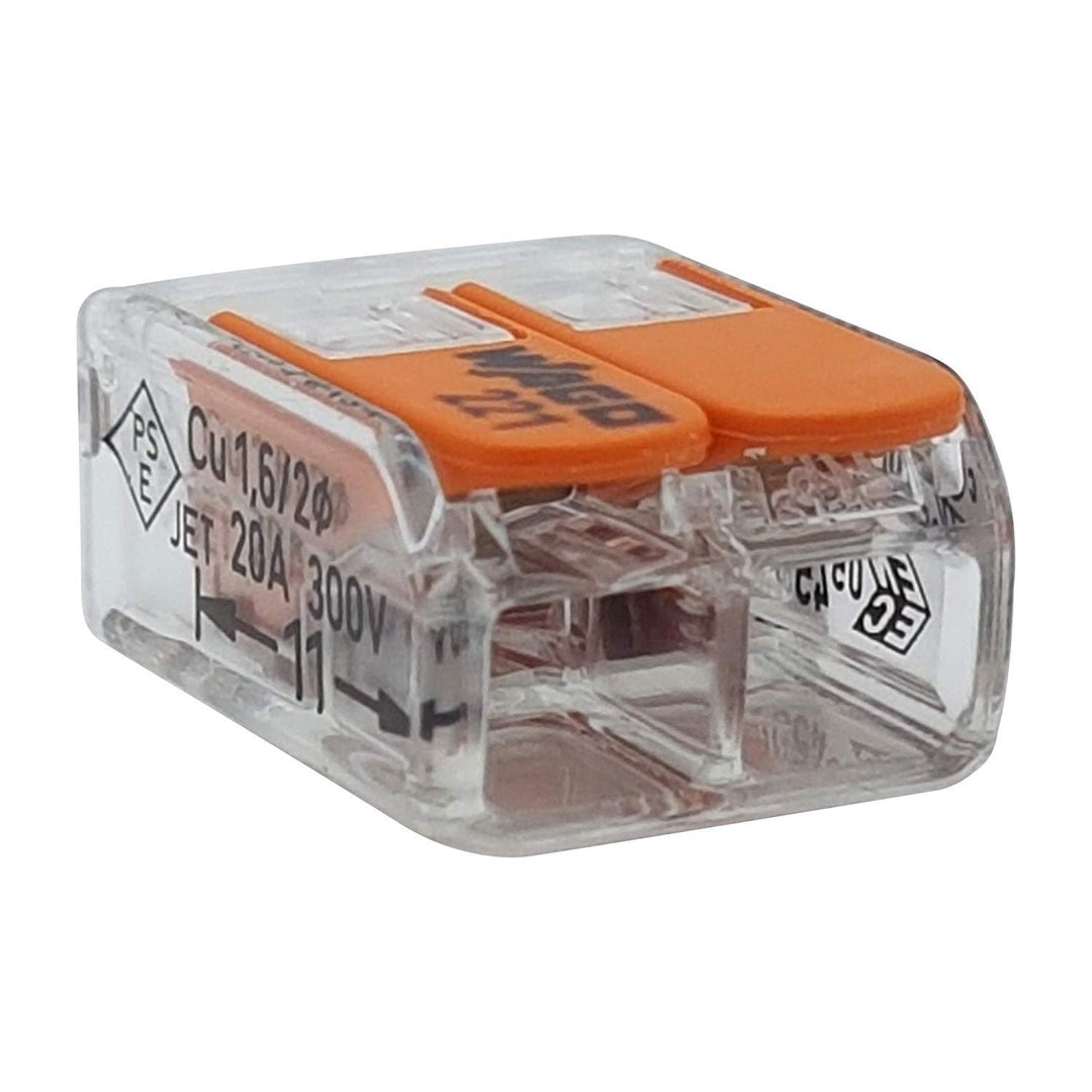 WAGO 50 Stück 221-412 Verbindungsklemme, 2-adrig, mit Hebel, 0,2-4qmm kleine Form, transparent 1 2 F
