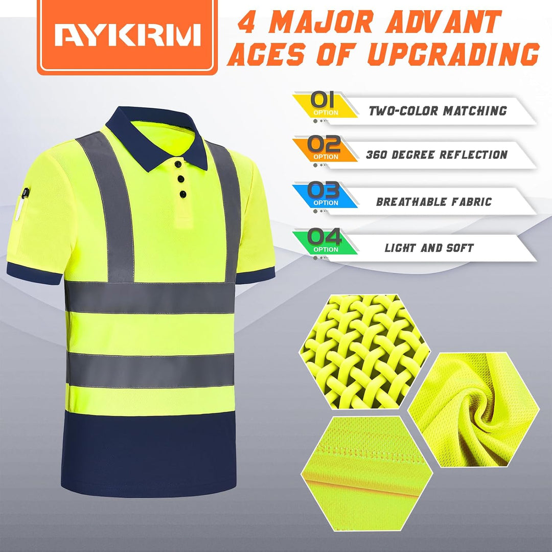 Warnschutz Polo T-Shirt Warnschutzshirt Warnshirt Warnschutz Arbeitskleidung 7 Farben 4XL Kurzarm-ge