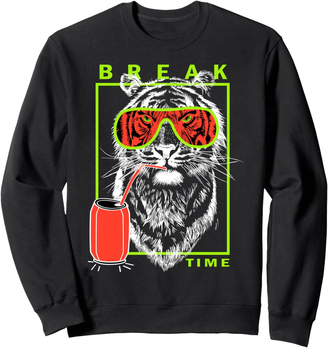 Wild Cool Tiger In Break Time trägt eine Sonnenbrille Drink Juice Sweatshirt
