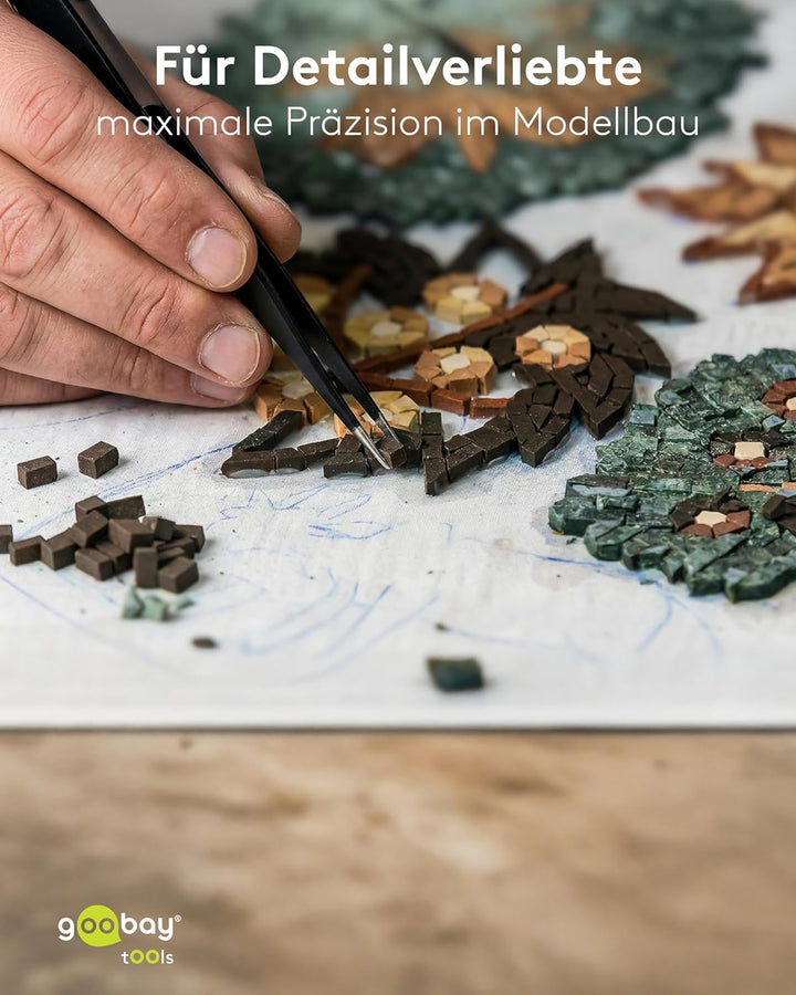 Goobay 41256 Pinzette Set mit rostfreien Flachpinzetten, Spitzpinzetten, Kreuzpinzetten plus Antista