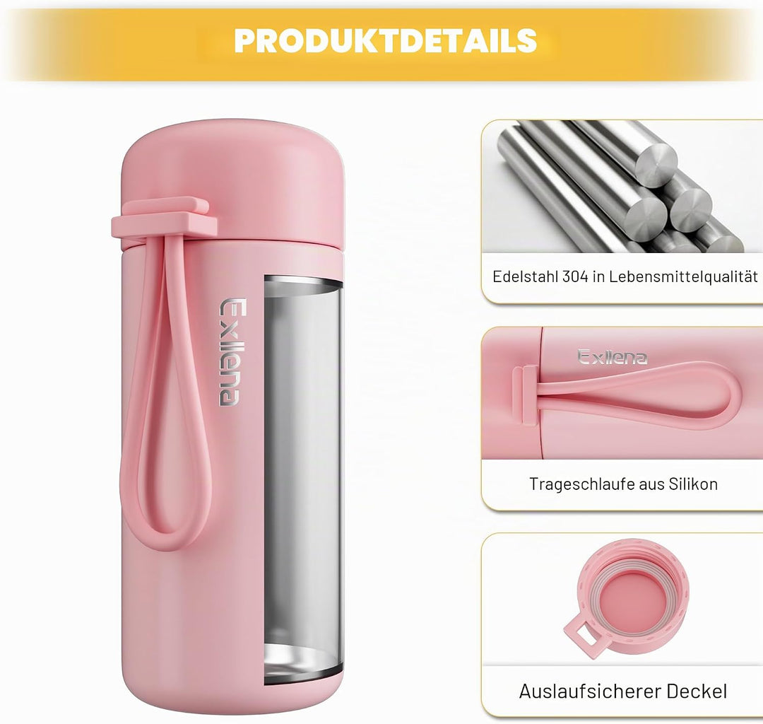Exllena Mini Trinkflasche 150ml – Mini Thermosflasche Auslaufsicher mit praktischem Tragegriff - Hoc