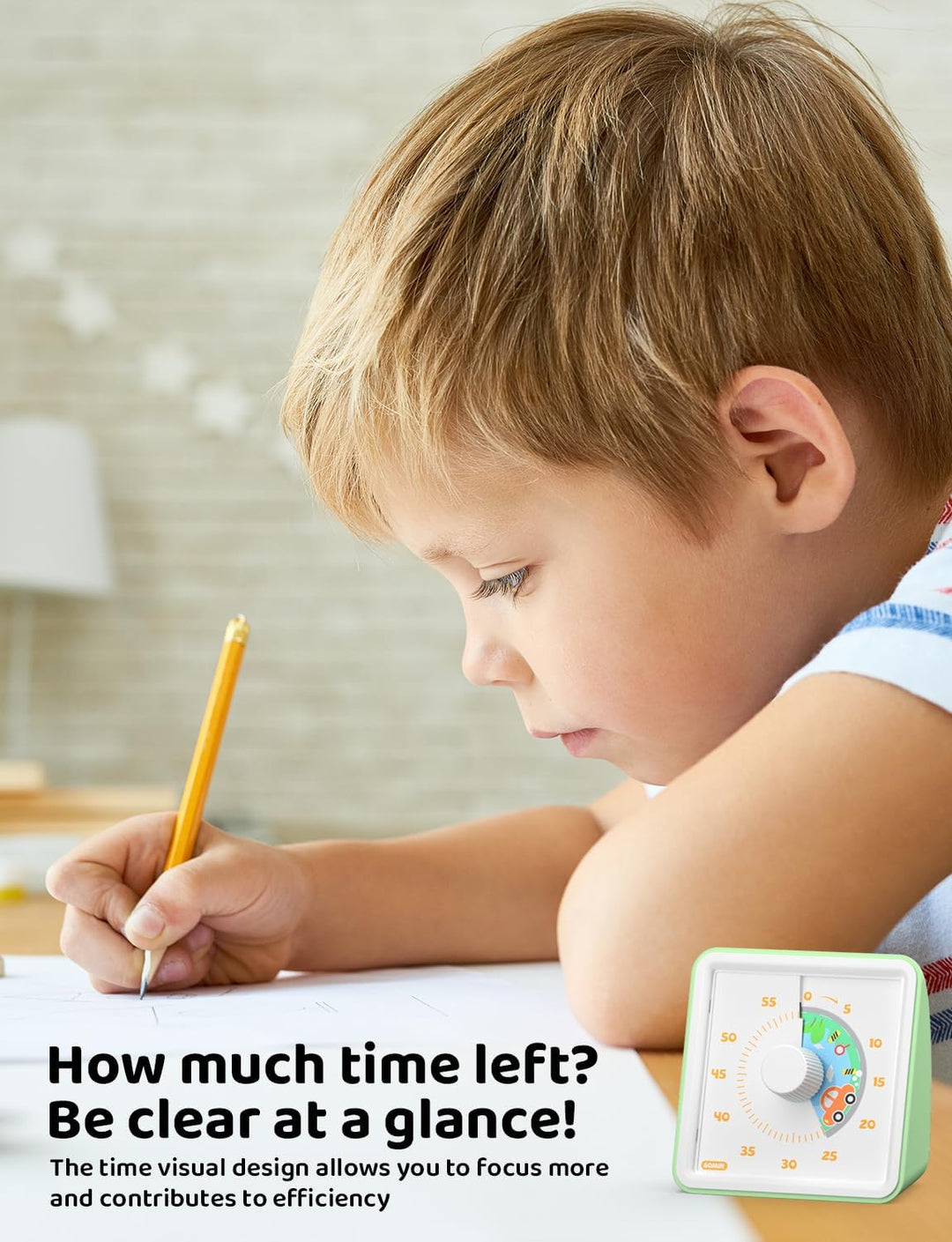 LIORQUE Visueller Timer für Kinder, 60 Minuten visueller Countdown-Timer für Klassenzimmer, Kochen u