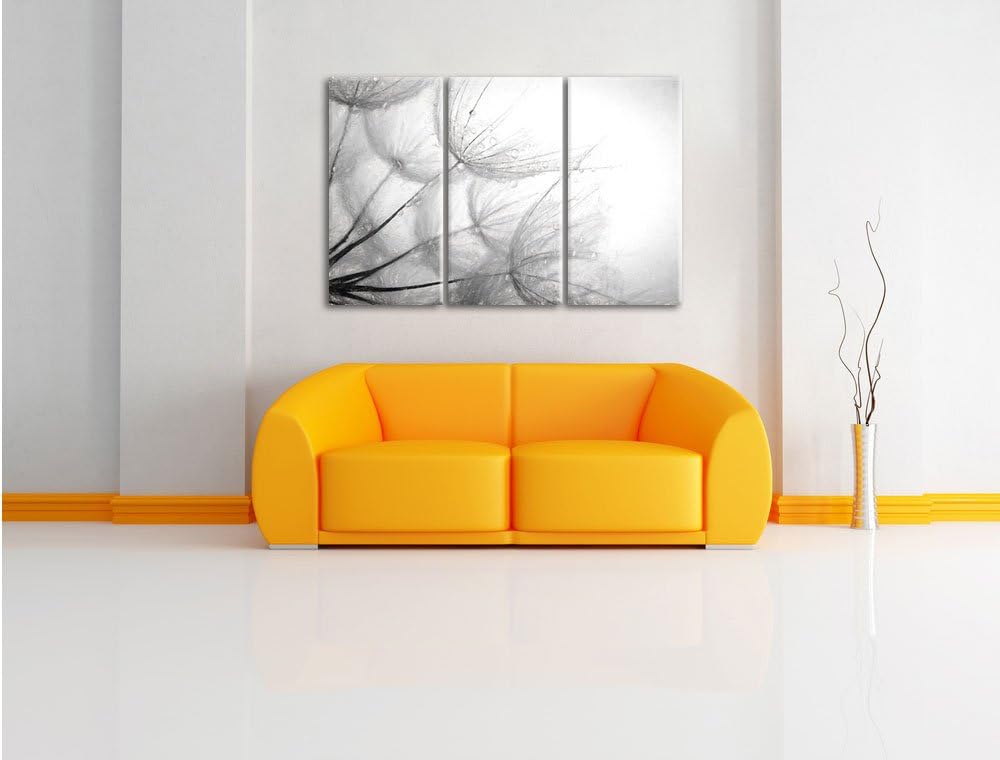 Pixxprint Tropfen bedeckte Pusteblumen als Leinwandbild/Grösse: 3 Teilig (120x80) cm/Wandbild/Kunstd
