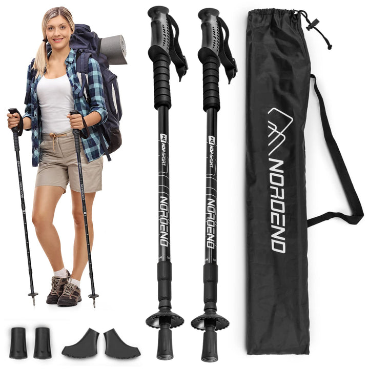 Hop-Sport Trekkingstöcke HS-0135TP Nordic Walking Wanderstöcke Set Anti Schock Teleskop Schwarz, Sch