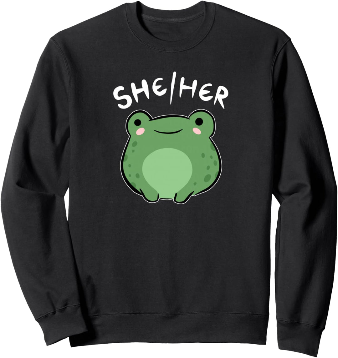 LGBT Queer Ästhetisches Design mit Frosch-Motiv und Aufschrift "She Her Pronouns" Sweatshirt