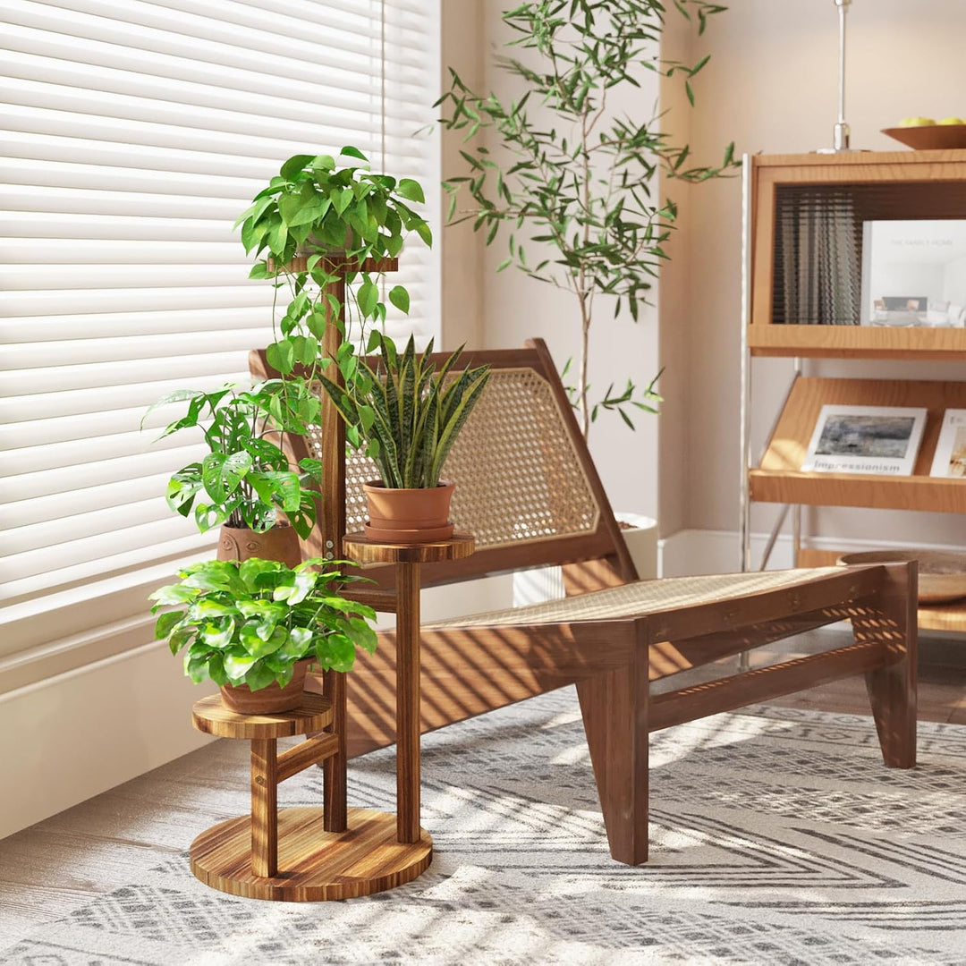 Bamworld Holz Bumenständer Multilevel Pflanzenregal – Raumsparendes Pflanzenträger mit 4 Ebenen für