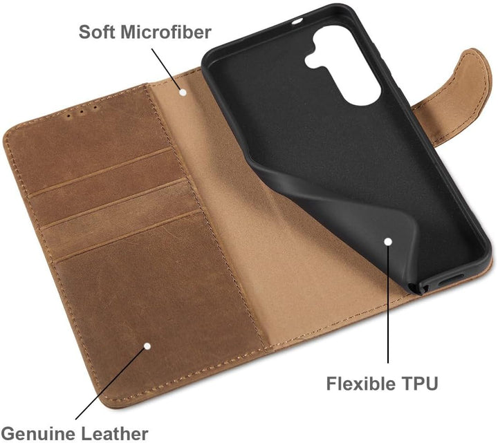 LENSUN Handyhülle für Samsung Galaxy S26 Plus Echtleder, Lederhülle [Brieftasche][RFID Schutz][Stand