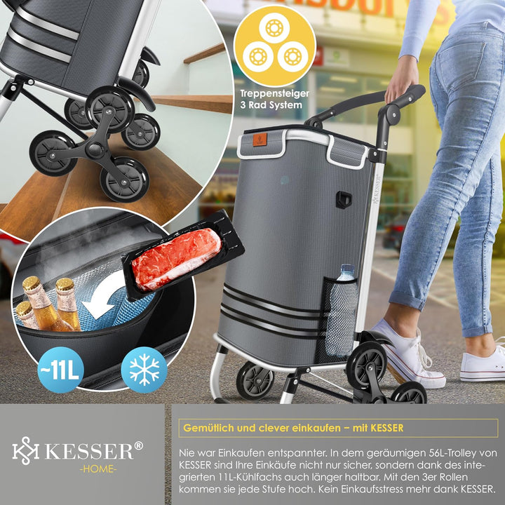 KESSER® Einkaufstrolley Treppensteiger mit Kühlfach klappbar mit 56L Kapazität und belastbar bis 50k
