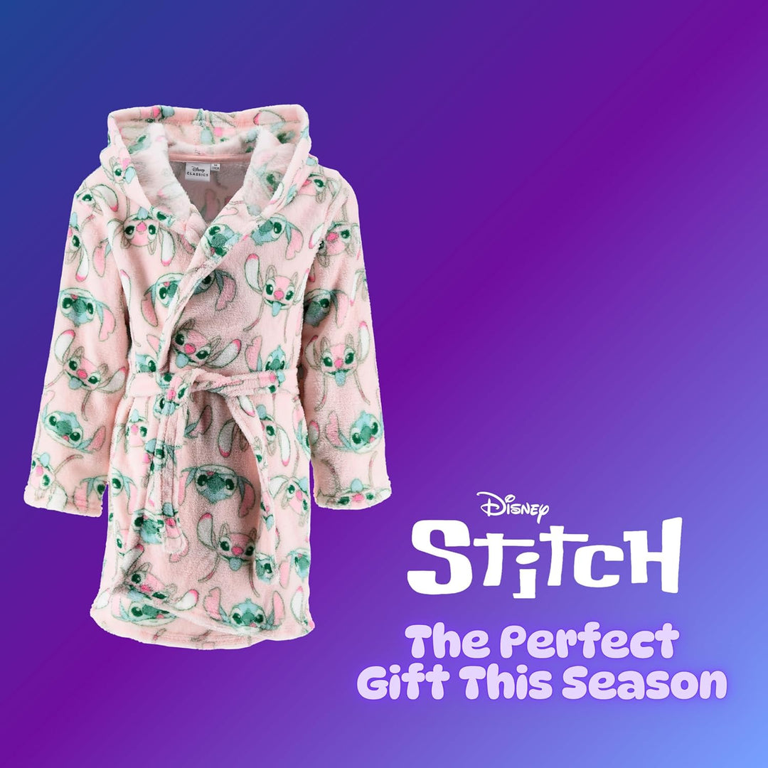 Disney Stitch und Angel Bademantel Mädchen, Hausmantel Loungewear Weicher Fleece Morgenmantel, Gröss