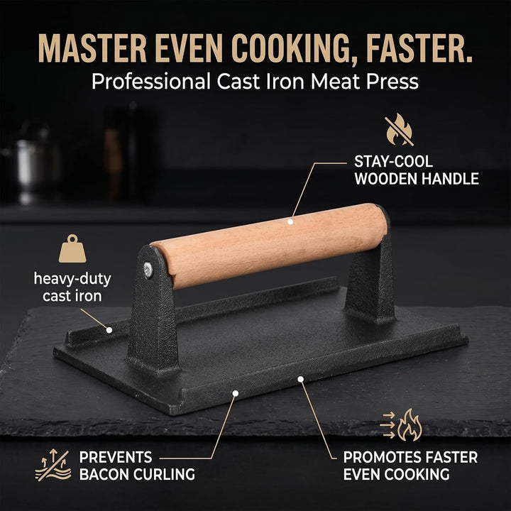 Fleischpresse, Burgerpresse, Steakgewicht Holzgriff Speckgrill, Hamburgerpresse, Pro für Grills, Gri
