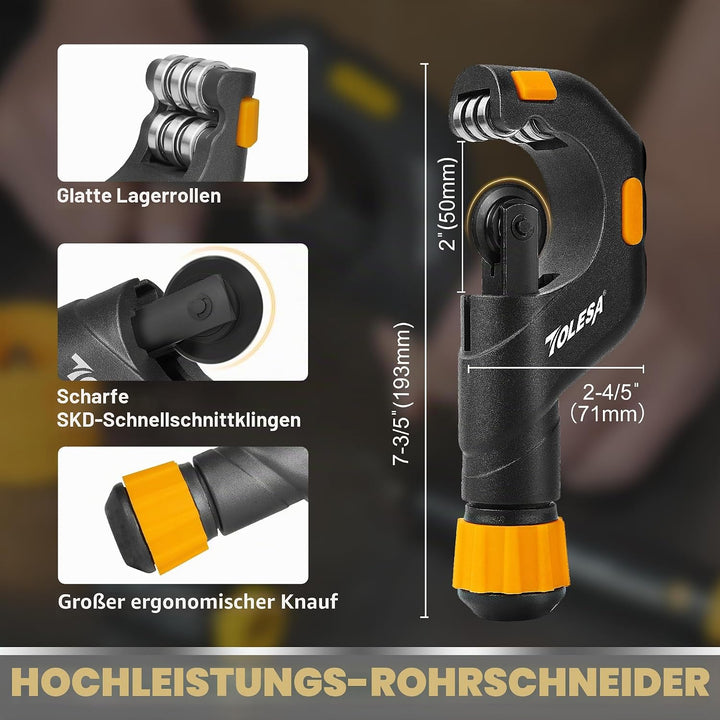 TOLESA Rohrschneider 3-50mm mit Entgrater, 4 in1 Rohrschneider für Kunststoff, Dünner Edelstahl, Sta
