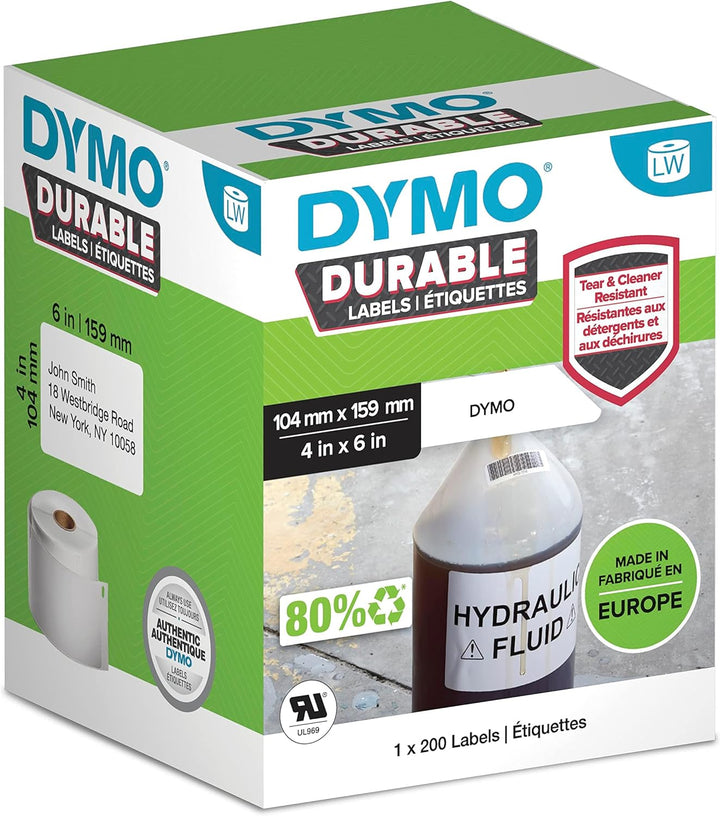 DYMO Original LabelWriter Hochleistungs-Etiketten | 104 mm x 159 mm | weisses Kunststoff-Etikett | R