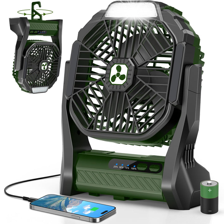 Batteriebetriebener Ventilator 20000mAh Kabellos, Wiederaufladbarer Tragbarer Ventilator mit LED-Lat