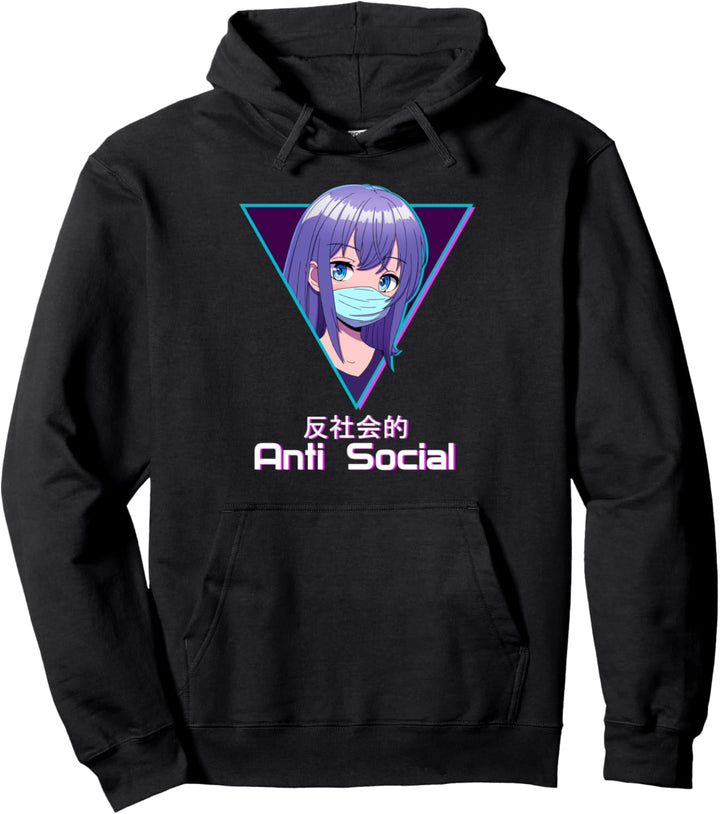 Anti Social Anime Girl Japanese Aesthetic Vaporwave Pullover Hoodie