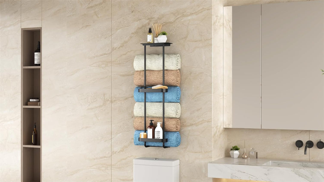 STWWO Badezimmer-Handtuchaufbewahrung, 91,4 cm, Handtuchhalter für Badezimmer, Wandmontage, mit Dusc
