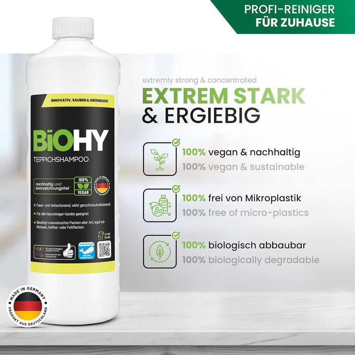 BiOHY Teppichshampoo (9 x 1 Liter) | Teppichreiniger Konzentrat | ideal gegen hartnäckige Flecken |