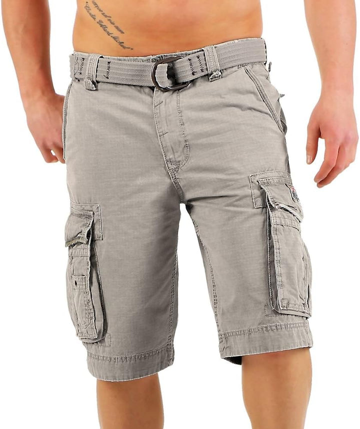 JET LAG Herren Baumwoll Cargo Shorts Take Off 8 Knielang Canvas-Gürtel, 31 Grau
