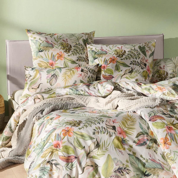 ESTELLA Mako Satin Bettwäsche Benice (grün 915, 1 x 40x80 + 1 x 80x80 + 1 x 155x220 cm) 1 x 40x80 +