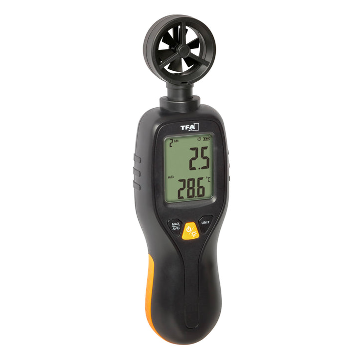 TFA Dostmann Digitaler Windmesser Anemometer zum Halten, 42.6001.01, Windmessgerät, Temperaturanzeig