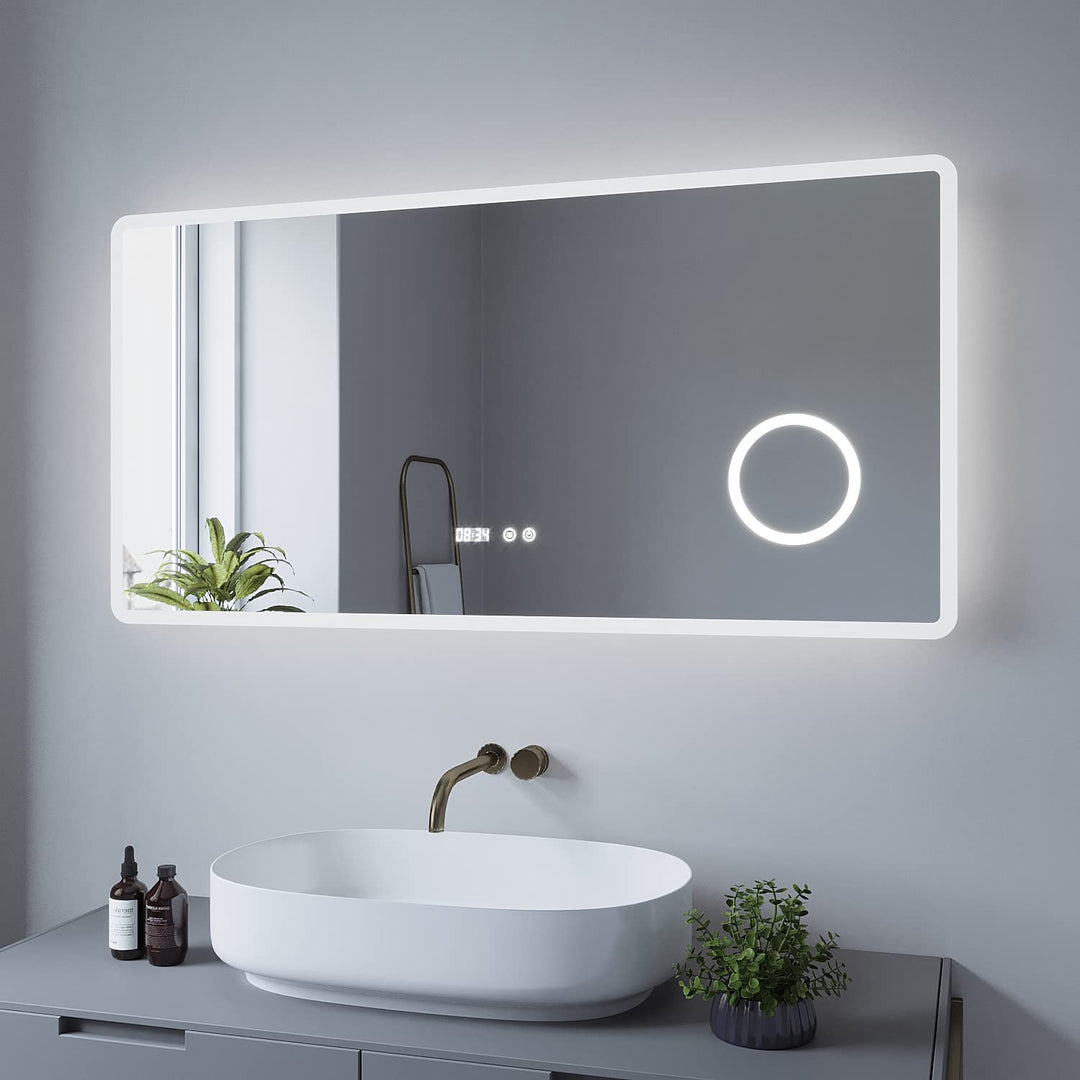 Badspiegel mit Beleuchtung 120x60 cm badezimmerspiegel LED Wandspiegel, Touch-Schalter Dimmbar Kaltw