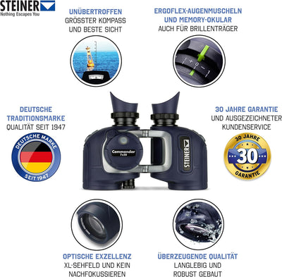 STEINER Marine-Fernglas Commander 7x50c (NEU) - Bester Kompass, deutsche Qualität, kristallklare Bil