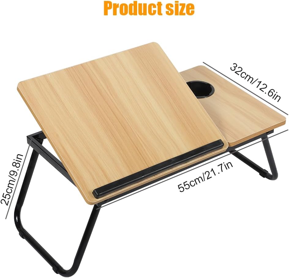 Laptop-Betttisch, Laptop-Tablett mit verstellbarem Winkel, mit klappbaren Beinen und Tassenschlitz,