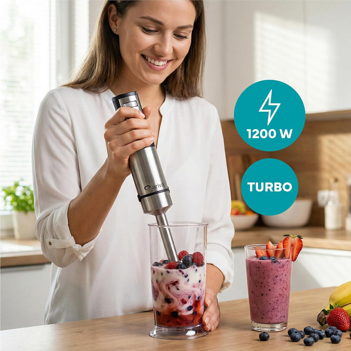 ARIVA Stabmixer 1200W Edelstahl – Handmixer mit LED-Display & Timer, Titan-beschichtete Klingen, 12