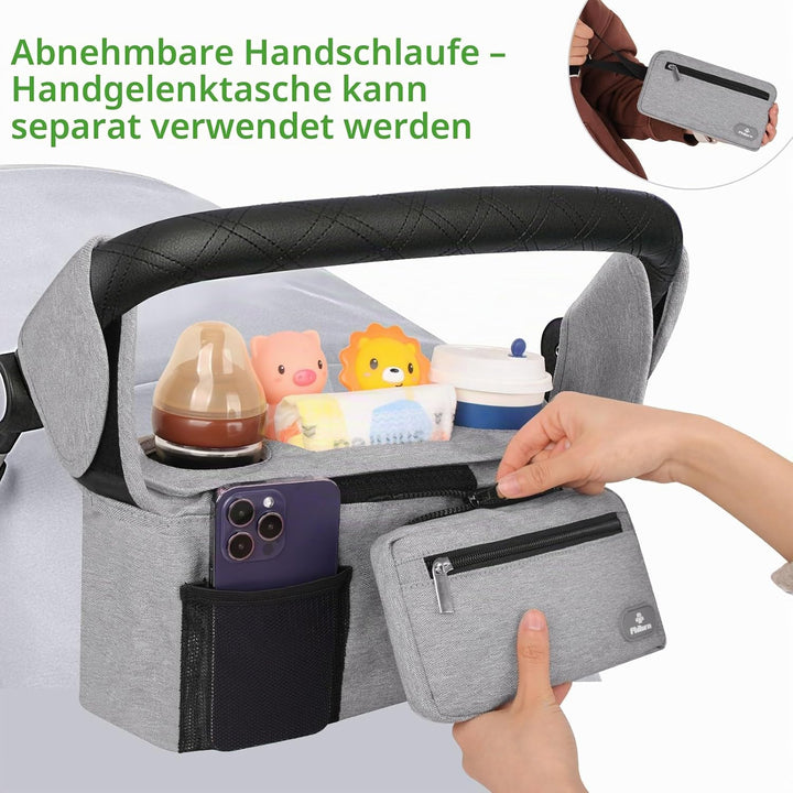 Philorn Kinderwagen Organizer mit Isolierten Getränkehalter/Kaffeehalter, Universal Buggy Kinderwage