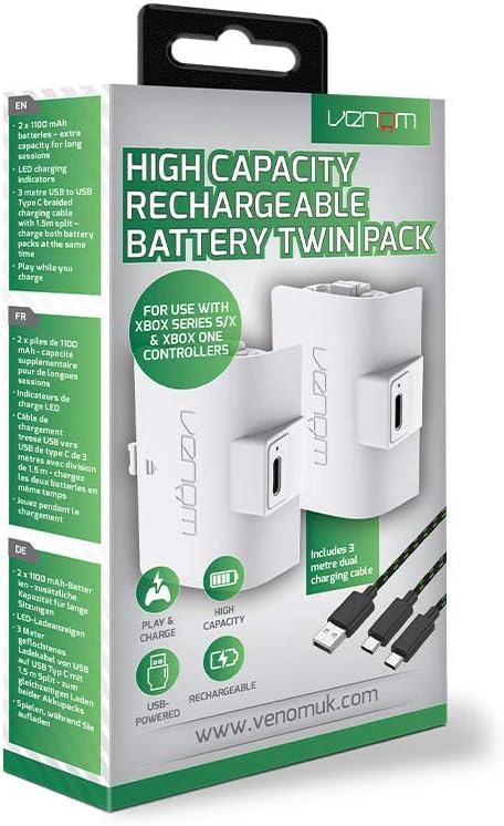 Venom 1100-mAh-Akku mit hoher Kapazität, Doppelpack - Weiss (Xbox Series X & S/Xbox One), Weiss