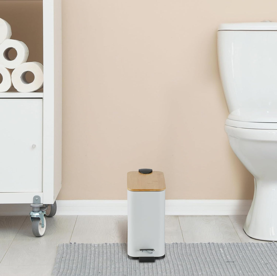 Relaxdays Mülleimer Bad, 5 Liter, entnehmbarer Inneneimer, Kosmetikeimer, Metall, Badmülleimer mit B