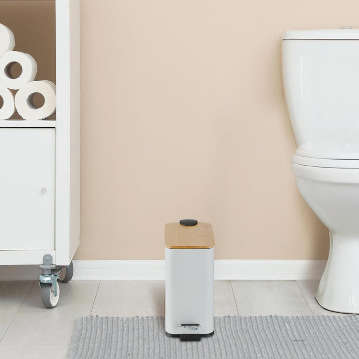 Relaxdays Mülleimer Bad, 5 Liter, entnehmbarer Inneneimer, Kosmetikeimer, Metall, Badmülleimer mit B