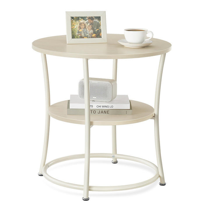 VASAGLE Beistelltisch, Couchtisch rund, Sofatisch, 2 Ablagen, Wohnzimmer, Schlafzimmer, einfacher Au