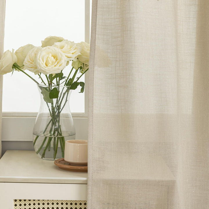 VOILYBIRD Natürliche Leinenstruktur Vorhänge mit Ösen Leinen Gardinen für Fenster Wohnzimmer (Khaki,