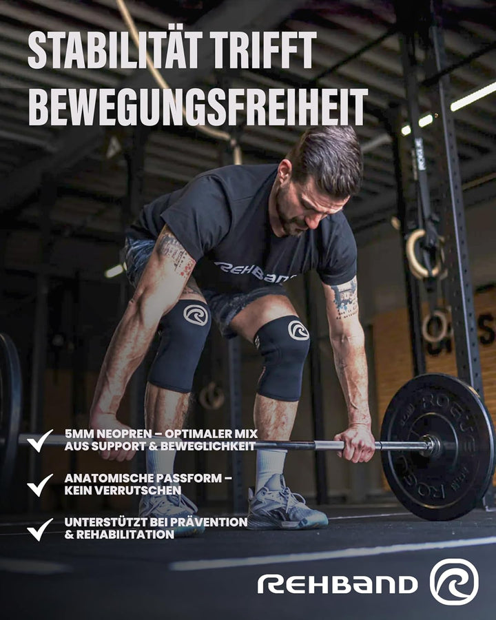 Rehband Kniebandage Kraftsport, Kniestütze für Cross Fit &amp; schweres Training, Knee Sleeve aus 5 mm N