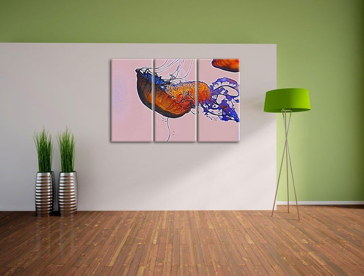 anmutige Qualle im Wasser schwarz/weiss Deluxe 3-Teiler Leinwandbild 120x80 Bild auf Leinwand, XXL r