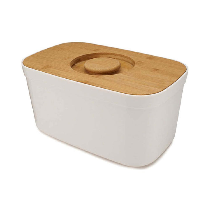 Joseph Joseph Brotkasten mit entfernbarem Schneidebrett-Deckel aus Bambus, Weiss, Weiss