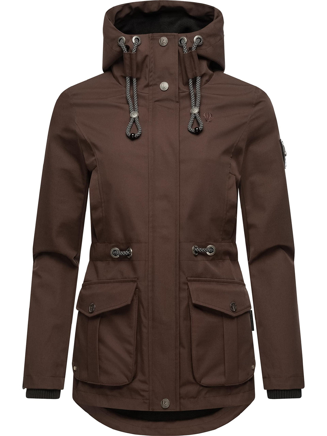 MARIKOO Damen Leichter Übergangsparka mit Kapuze Babetaa Prc S Dark Choco, S Dark Choco