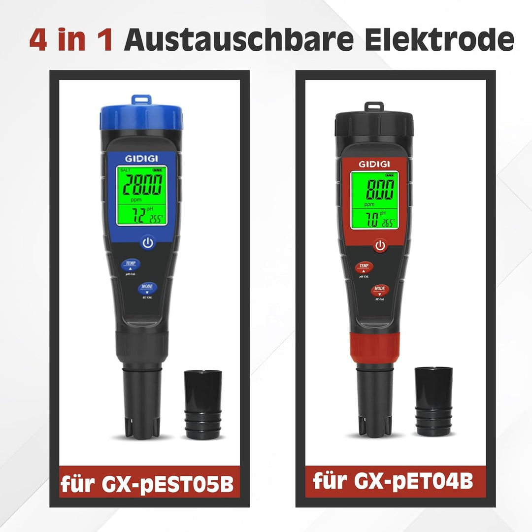 Ersatzelektroden-Set, Schwarze pH-Sonde für 4-in-1- und 5-in-1-pH-Meter, mit Kalibrierflüssigkeit 14