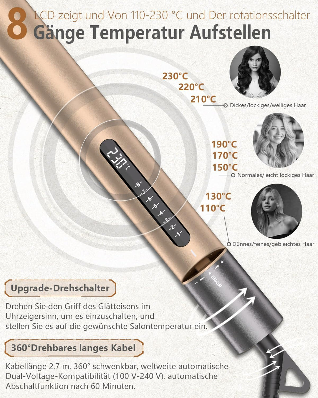 KUSNCA Ionen Glätteisen, 2 IN 1 Haarglätter Locken und Glätten Glatt und Glänzend, 3D-Schwebende Ker