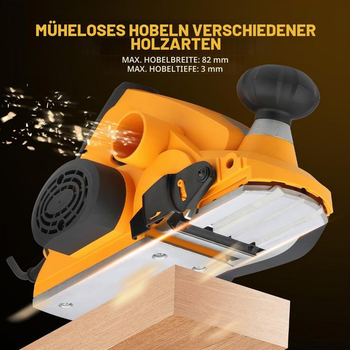 Hoteche 900W Elektrohobel 82 * 3mm - 16000rpm, 65mn Klingen, VDE Stecker, Aluminiumplatte, inklusive