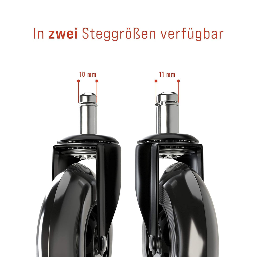 5x Bürostuhl Rollen 10mm leise & kratzerfrei - Universal Schreibtischstuhl Hartbodenrollen ideal für