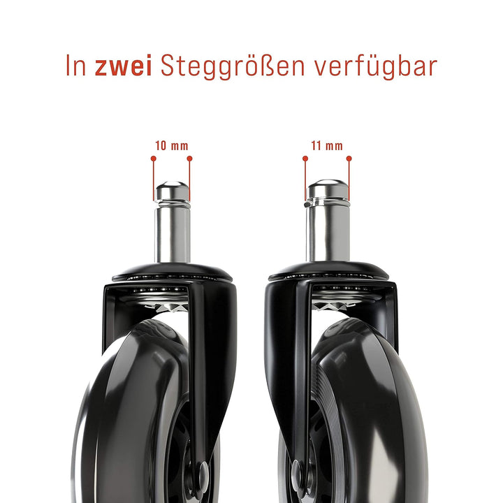 5x Bürostuhl Rollen 10mm leise & kratzerfrei - Universal Schreibtischstuhl Hartbodenrollen ideal für