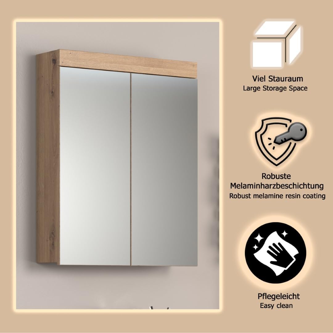trendteam smart living - Spiegelschrank - Bad - Amanda - Aufbaumass (BxHxT) 60 x 77 x 17 cm - Farbe