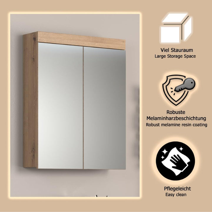 trendteam smart living - Spiegelschrank - Bad - Amanda - Aufbaumass (BxHxT) 60 x 77 x 17 cm - Farbe
